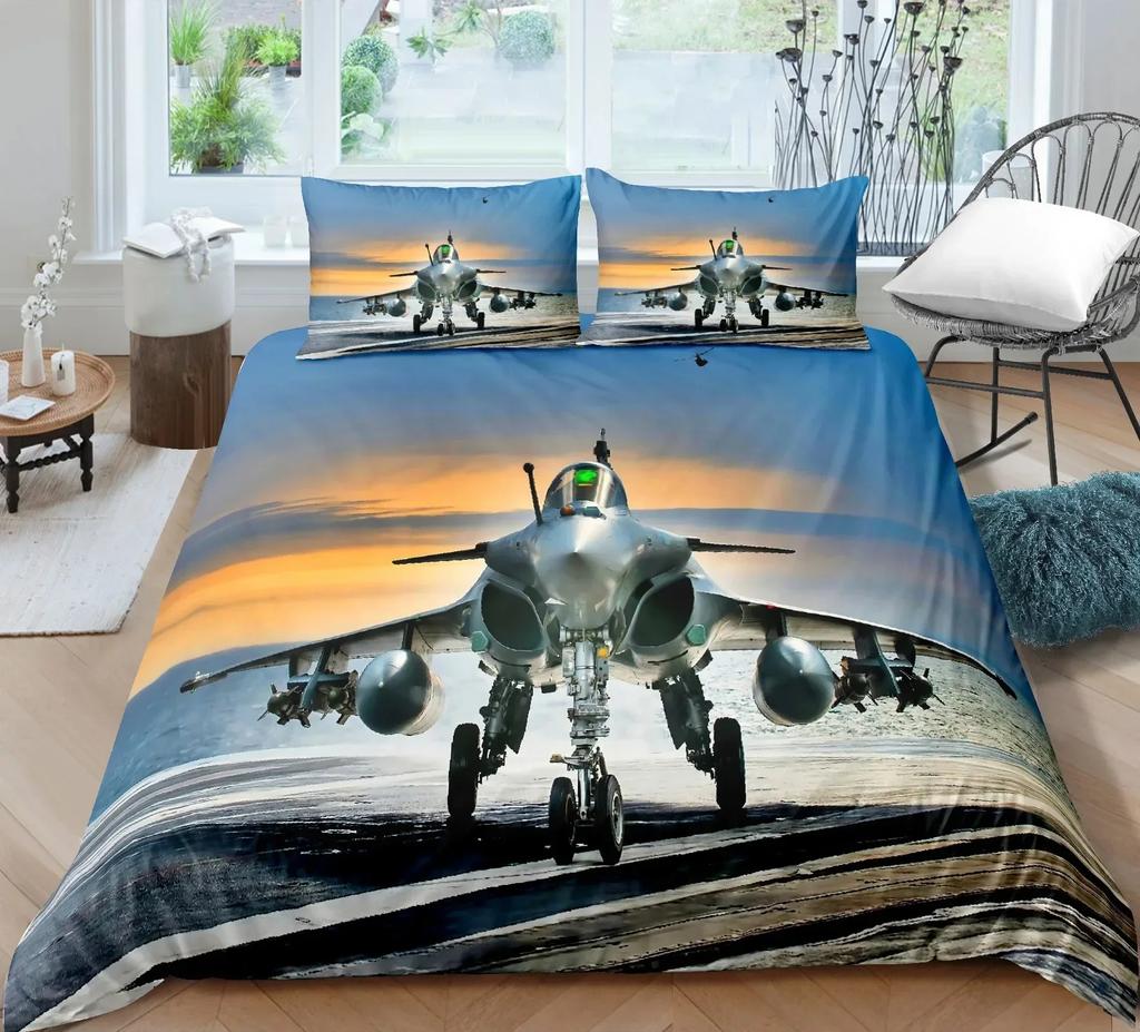 Airplane Fighter Flying Jet Comfortable Duvet Quilt Cover Pillowcase Bedding Set Children Bedroom Decoration Home Textile