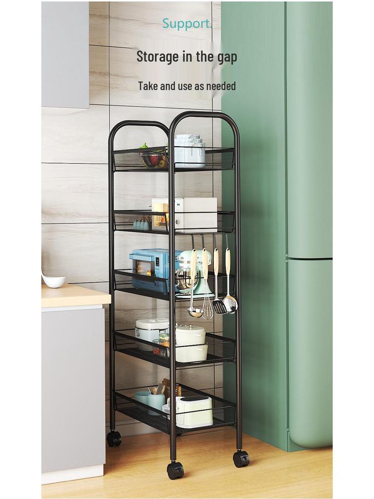 Multi-layer Movable Kitchen and Bathroom Storage Trolley and Vegetable Basket