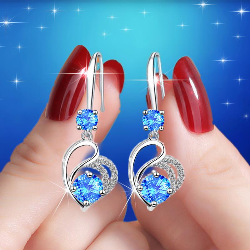 Popular red diamond love medium and long earrings pendant heart-shaped earrings women's Korean version of exquisite jewelry