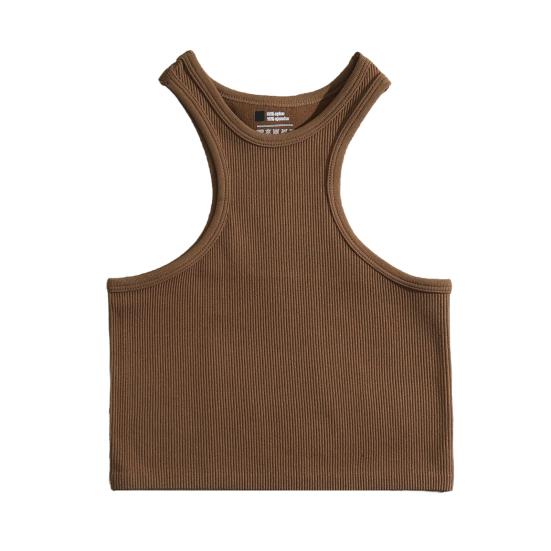 Women Running Vest O-Neck Sleeveless Short Tank Tops Solid Color Ribbed Elastic Fitting Quick Drying Racer Back Vest