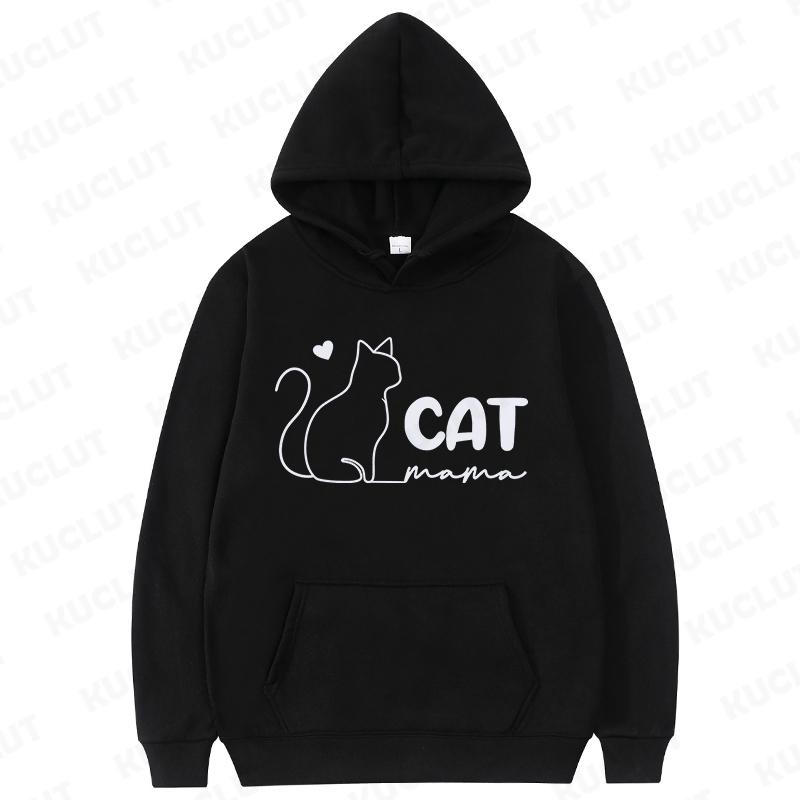 Cat Mama Print Hoodies Fashion Casual Long Sleeve Sweatshirts for Autumn Winter Clothing Mom Sportwear Fashion Women Clothes