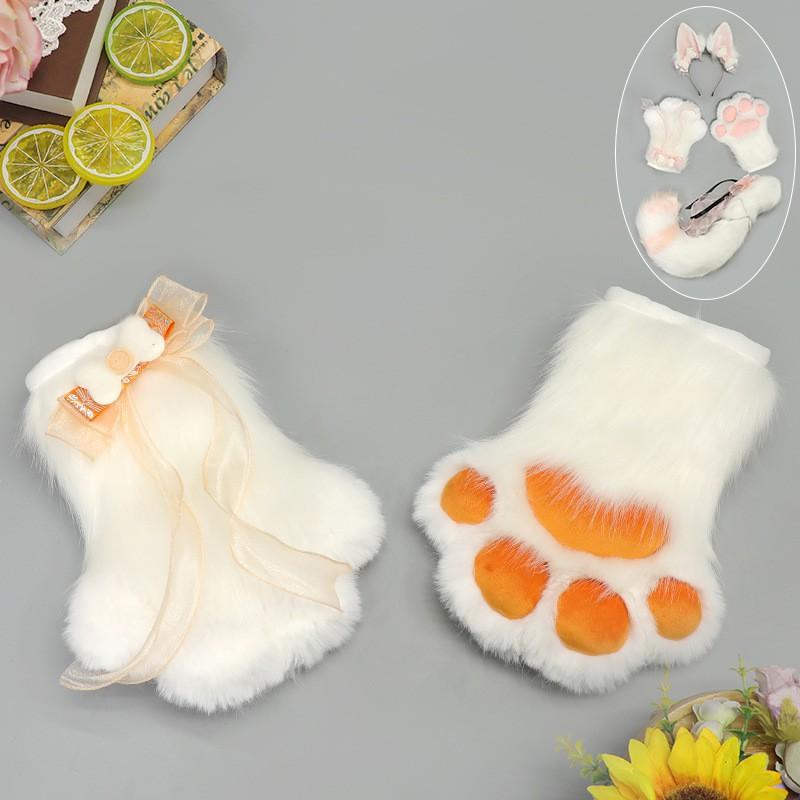 Handmade Fox Ear Headband Cat Paw Gloves Tail Set Cosplay Lolita Kawaii Costume Accessory