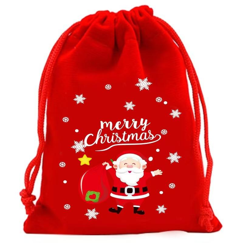 Christmas Red Green Velvet Drawstring Bags Bulk Candy Biscuit Pouch for Party Favors, Gift Giving & Holiday Decoration Supplies