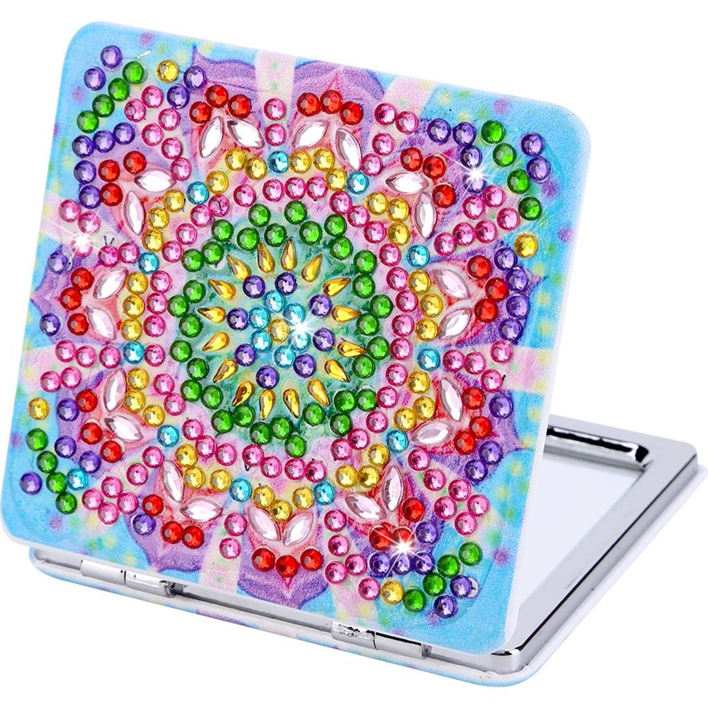 DIY Rhinestone Embroidery Mosaic Makeup Mirror Art Craft Set Double Side Crystal Diamond Mirror Pocket Mirror for Adult and