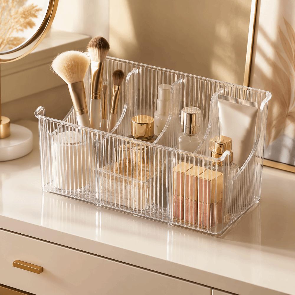 Multi-Purpose Large Capacity Storage Container Removable Dividers Stackable Display Rack Transparent Organizing Box Makeup