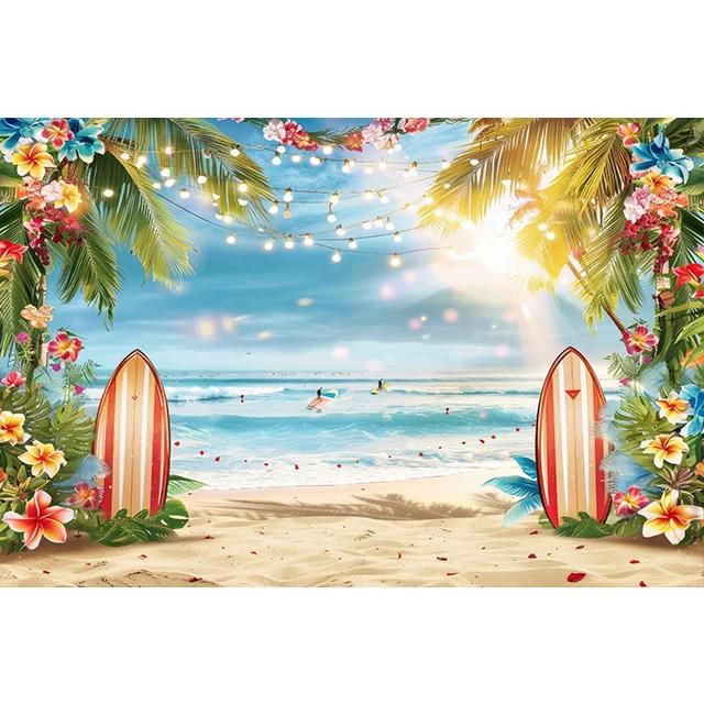 Bonvvie Photography Background Summer Beach Hawaii Luau Aloha Flamingo Holiday Party Decor Birthday Backdrop for Photo Studio