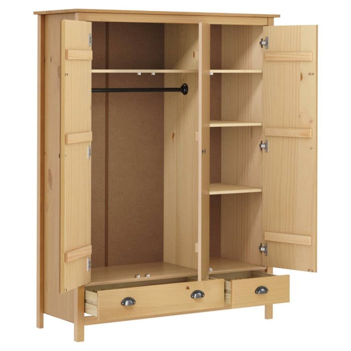 3-door Wardrobe Hill - VIDAXL - Solid Pine - Brown - 127x50x170 Cm
