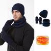 3Pcs/Set Winter Hat Scarf Gloves Set Solid Color Windproof Brimless Hat Neck Warmer Touch Screen Gloves Set