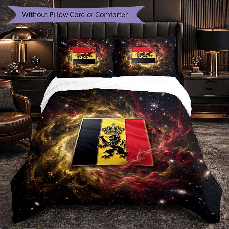 Belgium Football Pattern 3 Pieces Bedding Set Soft Microfiber Duvet Cover with Pillow Cases for Bedroom