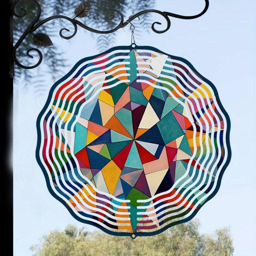 Colorful Geometric Metal Wind Chime Outdoor Garden Decor Soothing Sound Hanging Ornament for Patio Porch Christmas Thanksgiving Gifts