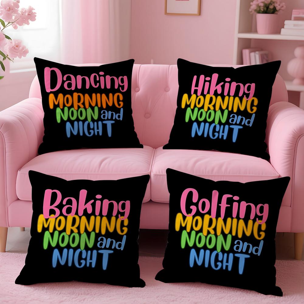 Morning Noon Cushion Cover Plush Fabric Soft Double-Sided Printed Invisible Zipper Sofa Pillow Case Home Decor