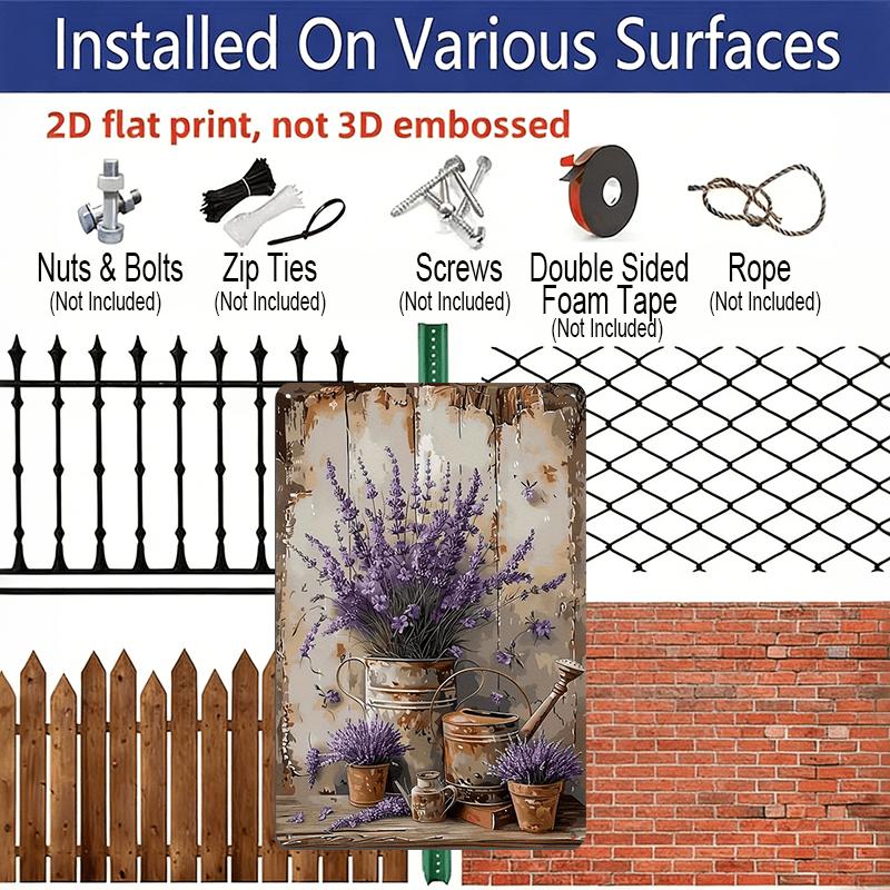 2D Flat, 1pc, Lavender Vintage Metal Sign, Aluminium Hanging Painting, Plaque Decorative Wall Art, Indoor/Outdoor Decor