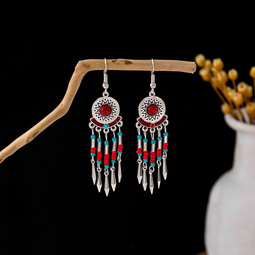 Bohemian Fringed Turquoise Earrings, Retro Minority Style Earrings, Personalized Temperament Earrings.