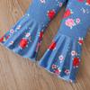 Kids Girls Fashion Clothing Set Spring Autumn Tie Dye Printed Cartoon Pegasus Pullover Flower Flared Pants Two Piece Outfit