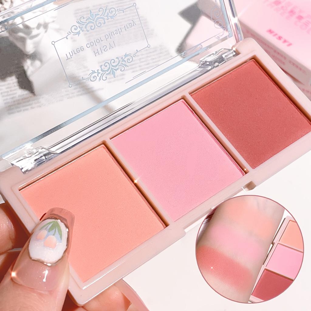 1Set Three-color Blush + Blush Brush, Nude Makeup Natural Matte Milk Tea Color Lasting Rouge, Makeup Blush Palette