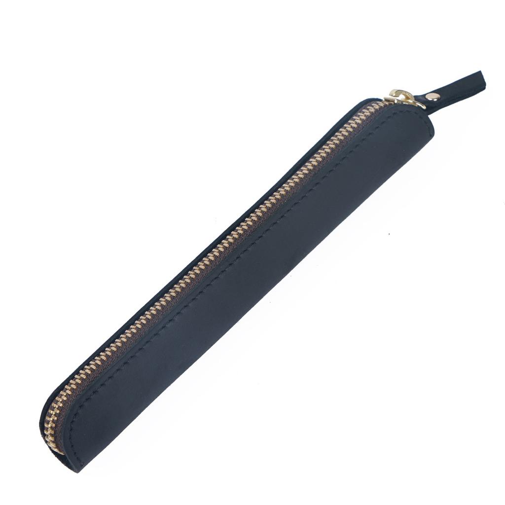 Retro Minimalist Leather Handwritten Cowhide Zipper Pen Case Pen Protection Case Portable Leather Mini Pen Case