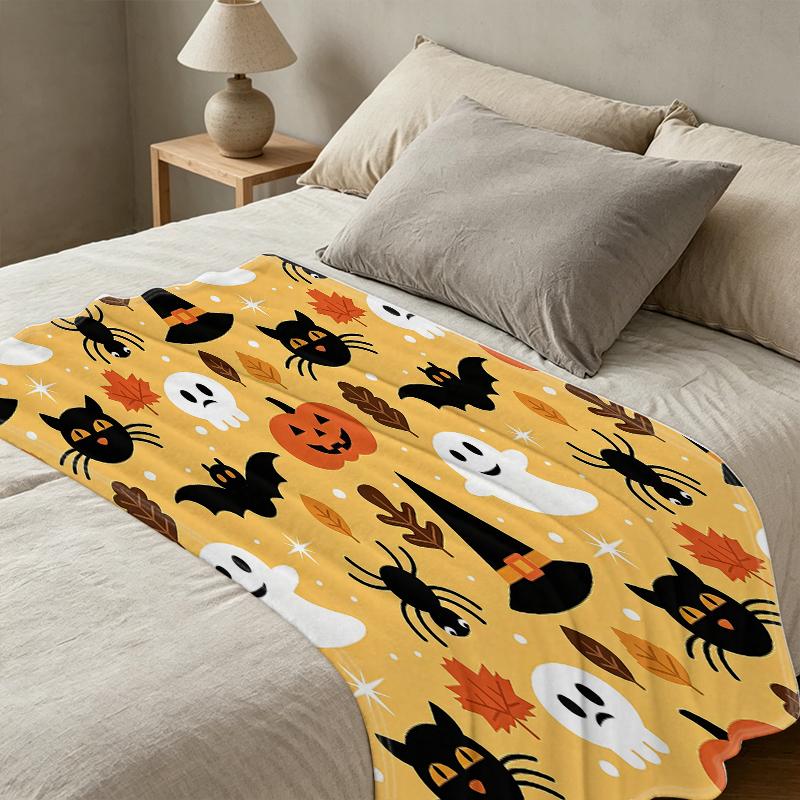 Halloween Christmas Themed Flannel Fleece Blanket Lightweight, Soft Warm Cozy Throw for Home, Window Seat, Indoor Couch Decor & Relaxing Use