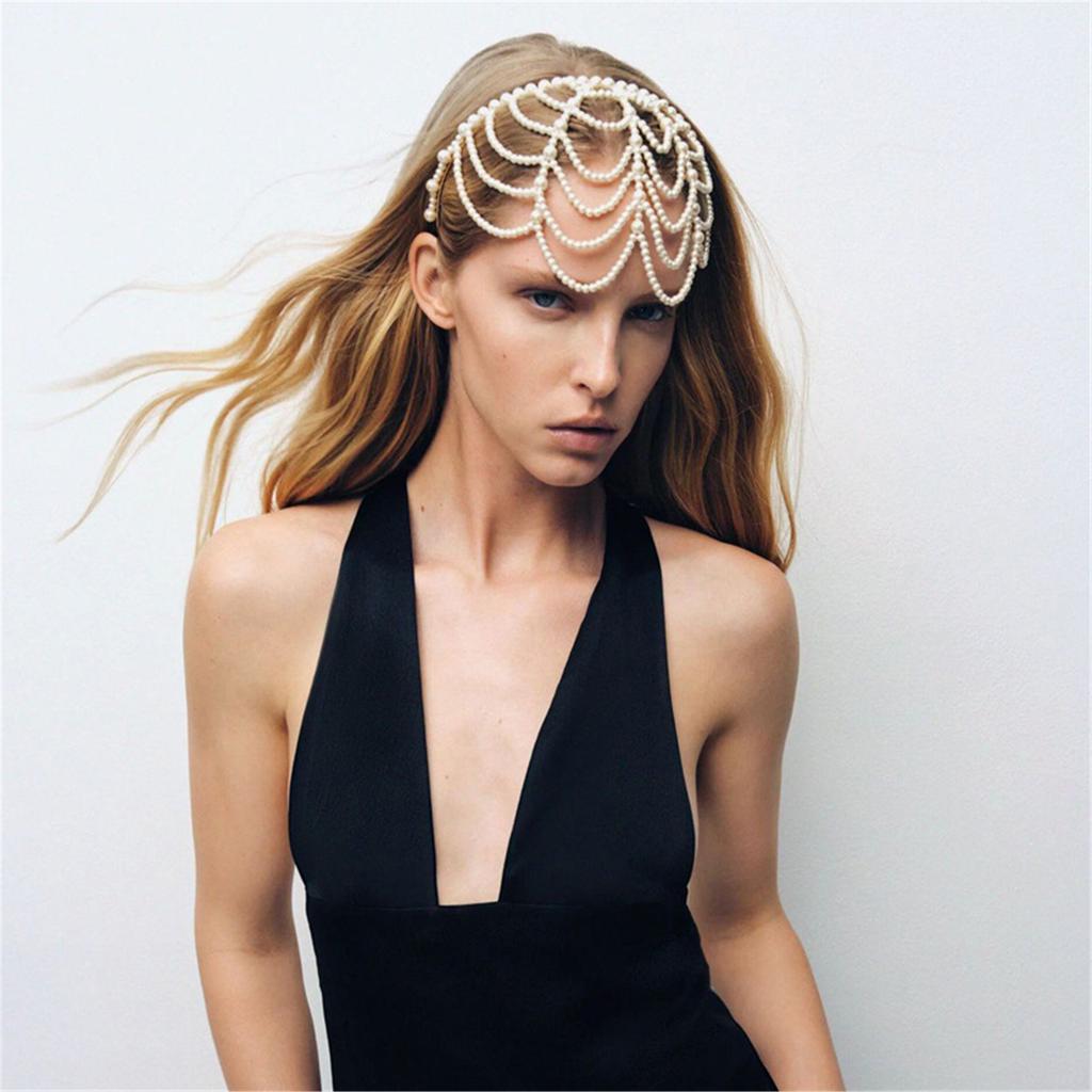 Lightweight Prom Event Headband Pearls Mesh Hair Accessory Fashionable Hair Decors For Parties And Ceremonies