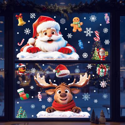 Amazon Christmas Decorations Elk Snowman Snowflake Glass Stickers Dreamy Wreath Christmas Tree Static Stickers