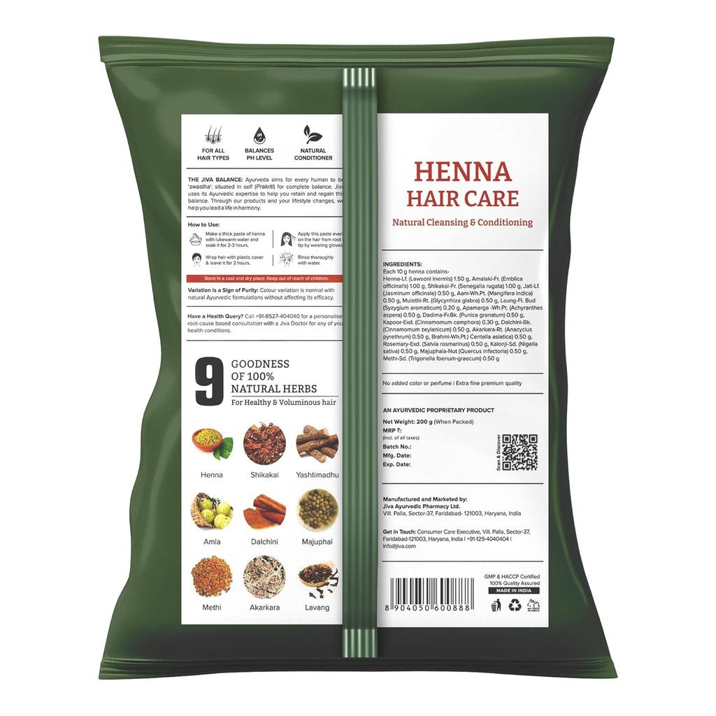 Jiva Henna Hair Care Powder 200 Gm X Pack of 2 – Natural Hair Dye, Nourishes Scalp & Adds Shine