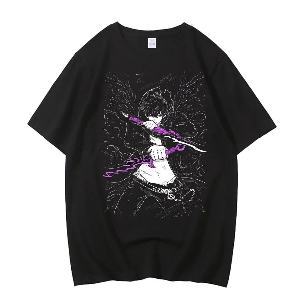 ZX TEE Hot Solo Leveling T Shirt Men Women Sung Jinwoo Anime Graphic T Shirts High Quality Cotton Short Sleeve Tees Streetwear Male