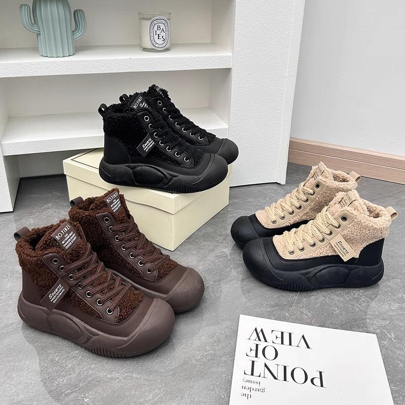 Mao Mao Shoes Platform High-top Shoes Short Boots Women's 2025 Autumn and Winter New Explosion Casual Height-increasing Lamb Cake Wool Velvet Cotto