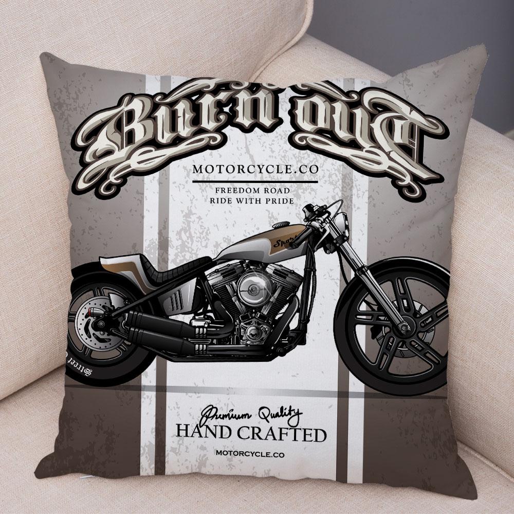 Colorful Motorcycle Cushion Cover Decor Vintage Style Bike Race Pillowcase Soft Plush Pillow Case for Sofa Home Car 45x45cm