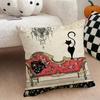 Cartoon little black cat cute Cushion Cover Natural Linen Double Sided Print  Throw Pillow Case for Sofa Couch Home Decor