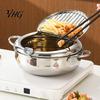 Portable Outdoor Camping Fryer Stainless Steel Stovetop Deep Pot with Thermometer, 2.2/3.2L Multifunctional Non Stick Tempura Frying Easy Clean