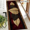 1Pcs Brown-Red Base Large Leaf Long Strip Track Non-Slip Washable Area Rug Runner for Entryway, Living Room, Bedroom & Patio