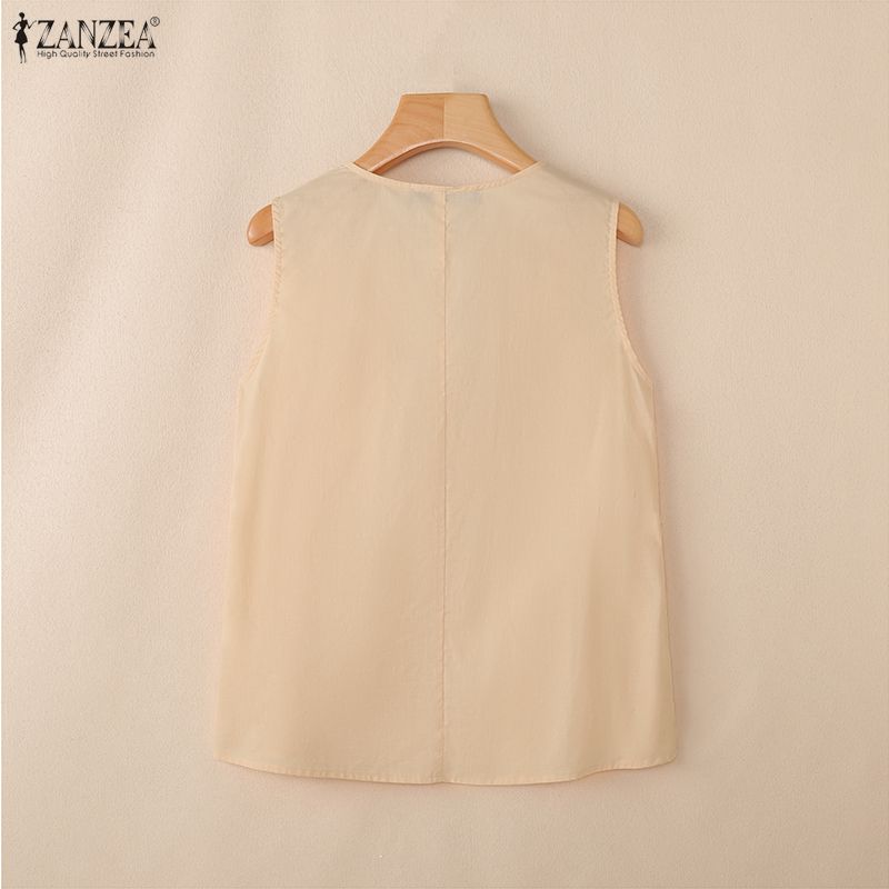 ZANZEA Women Casual Splice V-Neck Loose Sleeveless Tank Tops