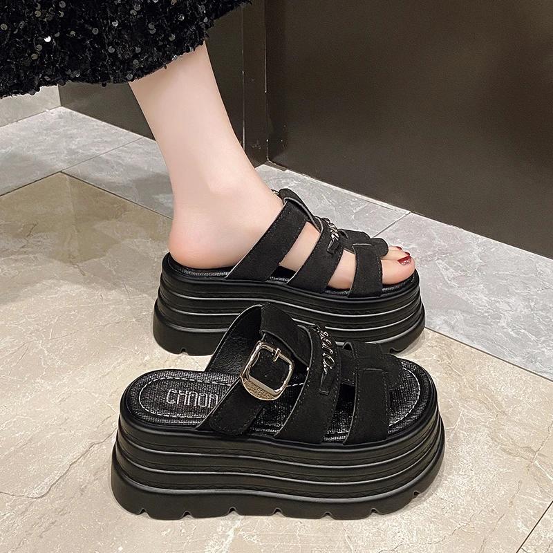 Moda 8CM Verão Plataforma Alta Sandálias Femininas Salto Anabela Chinelos Moda Novo Praia Exterior Sandálias Chunky Conforto Casual Slides Mulher