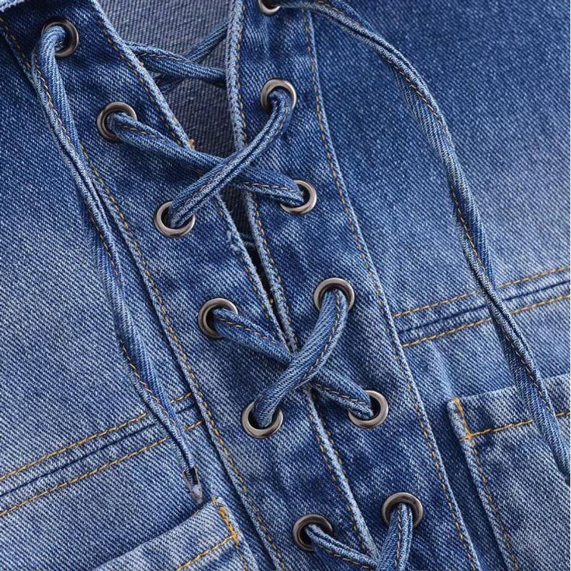 Kaslead New Arrival Women's Clothing Fashion Style Shoelace Cardigan Denim Top and Trousers 1266492 1267445