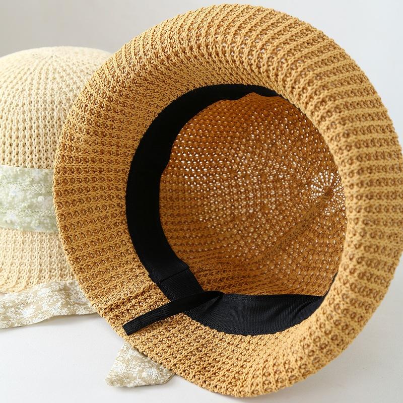New Korean Product: Four-season Simple Straw Hat with Bow and Brim, Women's Fisherman Hat