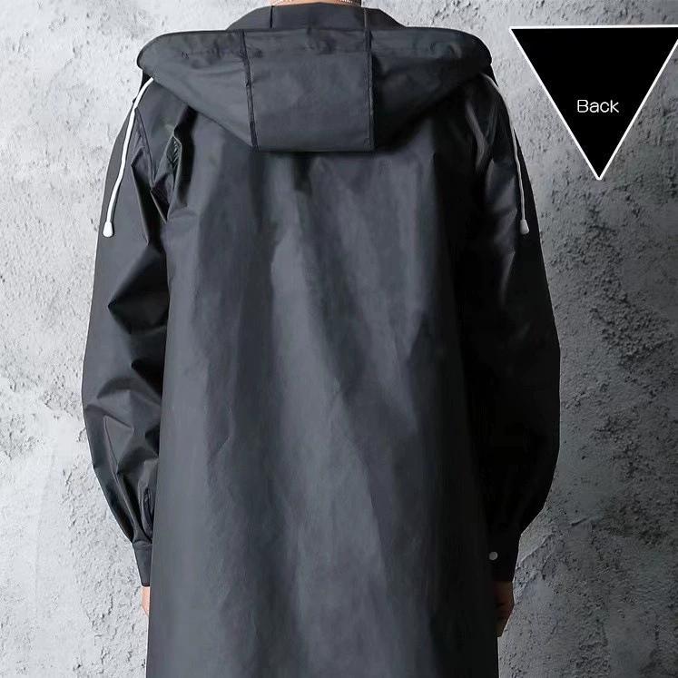 Mid-Length Black Waterproof Raincoat with Hood Perfect for Hiking Travel Fishing & Climbing Hand Washable EVA Material