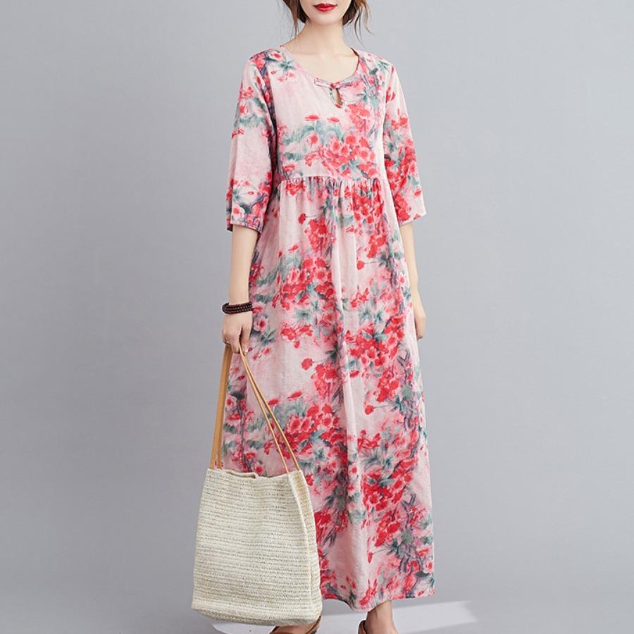 Dámske šaty v etnickom štýle Letné s potlačou veľkých rozmerov nad kolená Dlhé šaty so sedemštvrťovým rukávom