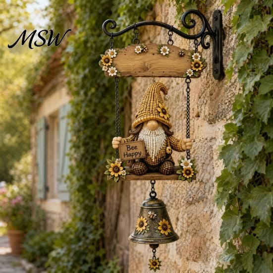 Cartello di Benvenuto Personalizzabile con Gnomo da Giardino e Campanella, Campanello da Porta Appeso per Esterno, Campanelle Eoliche con Numero Civico Uniche per Decorazioni di Patio, Casa, Portico, Cortile Campanella