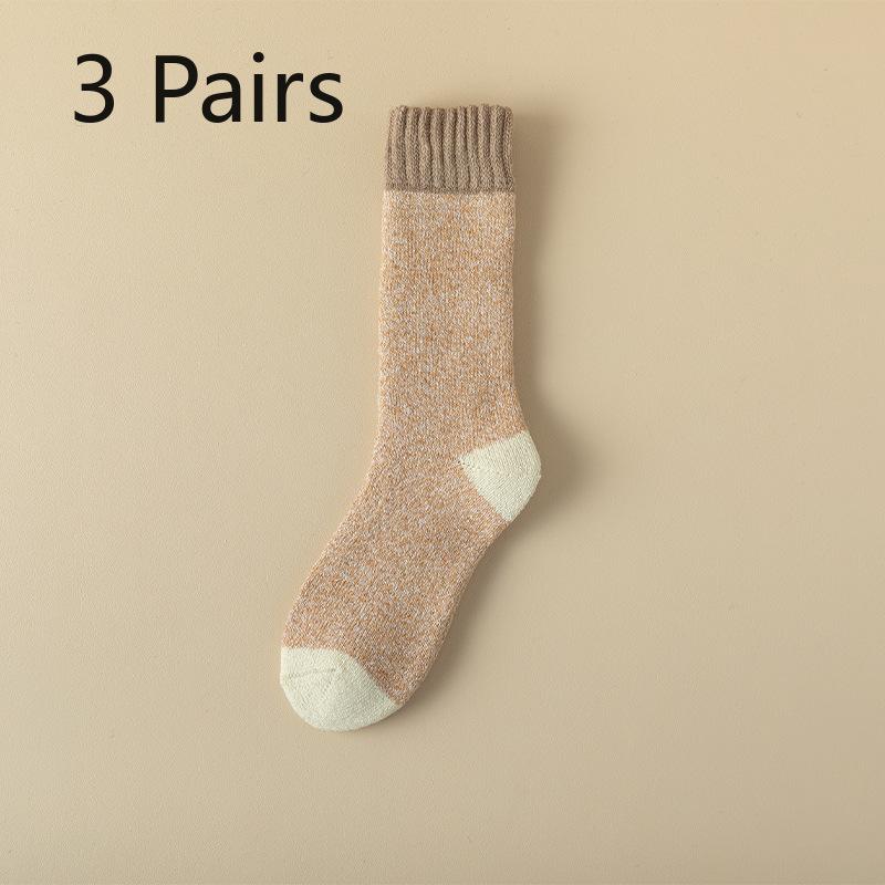 3 Pairs of Men's Autumn and Winter Wool Ring Thick Warm Matching Color Extended Stockings