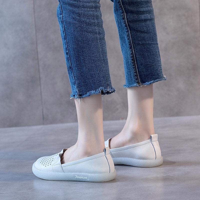 2025 Women's Summer Breathable Soft Sole Genuine Leather Cutout Loafers, Flat Shoes for Pregnancy, Plus Size Available