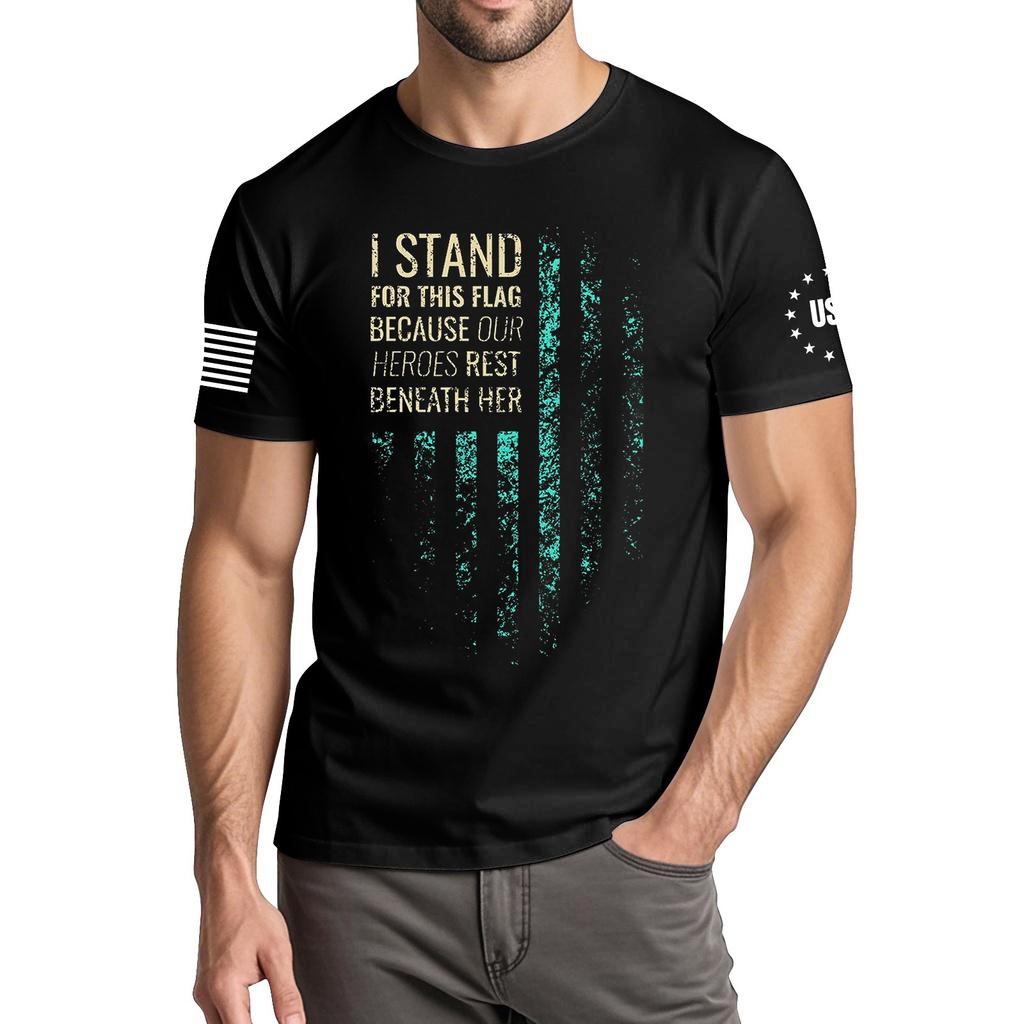 Men's Fashionable Casual Independence Day Printed Round Neck Short Sleeve T-Shirt Top