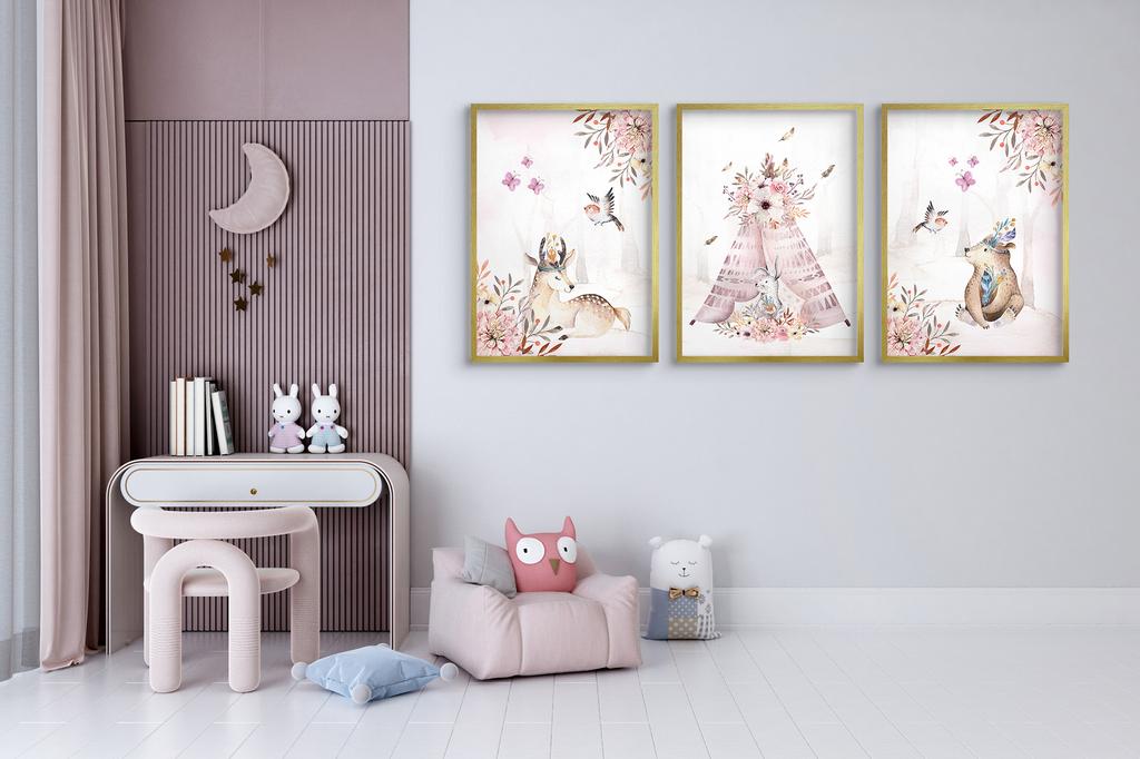 Plakaty dziecięce Zestaw Las Boho Pastelowy róż Obrazy dla dzieci 50x70