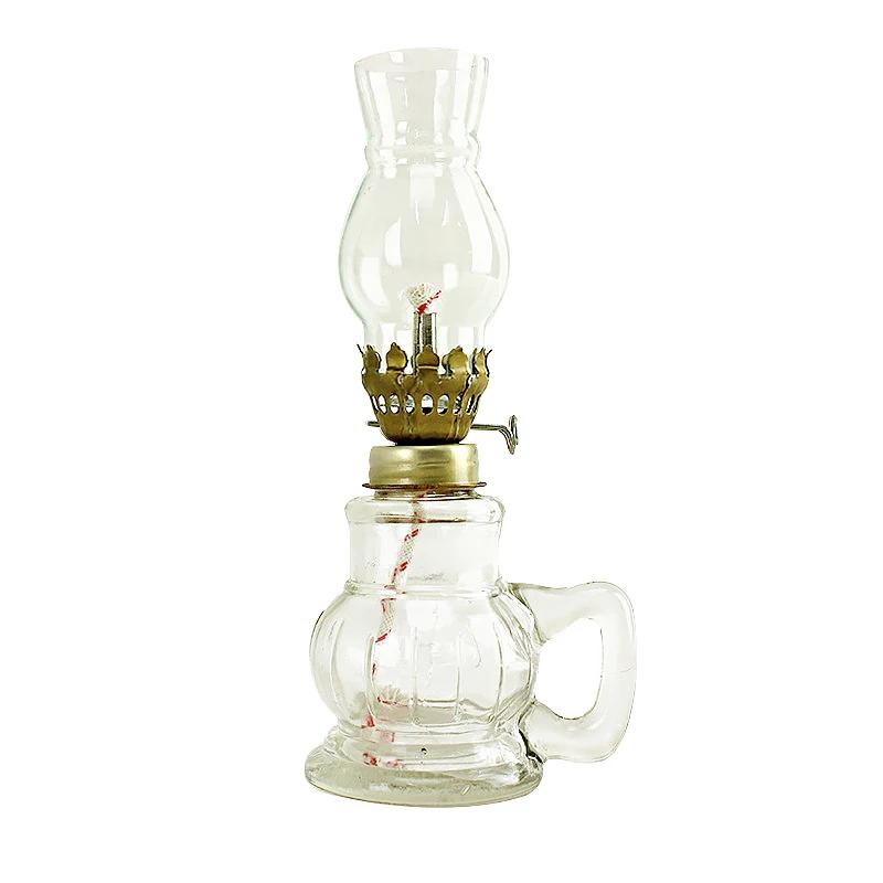 1Pcs Retro Vintage Kerosene Lamp Candlestick Ornaments Windproof Oil Lamp with Glass Cover Chamber Decorative Emergency Lighting
