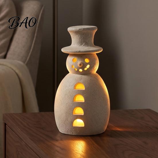 Christmas Snowman Statue Decorative Light, LED Light-up Hollow Figurine, Figurine with Lights Resin Night Lamp for Holiday Party Tabletop Decor