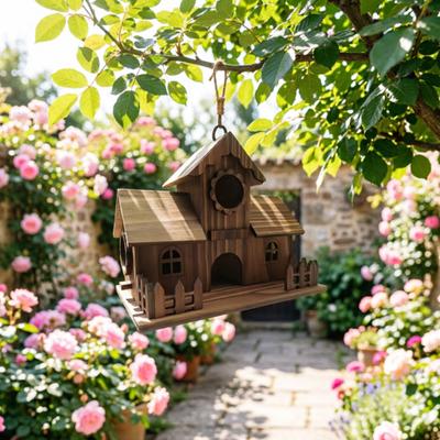 Vogelhaus für Außen Holzvogelhaus mit Sitzsteg Vierlöcher Rustikales Vogelhaus Passend für Blaumeisen Kanarienvögel Kardinäle für Garten Hinterhof