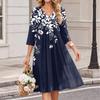 Damen Casual Kleid mit Blumenprint, V-Ausschnitt und 3/4 Ärmeln
