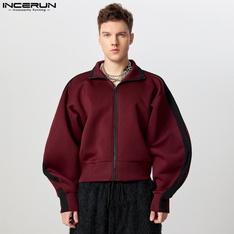 INCERUN Frühling Männer Langarm Reißverschluss Up Nähte Jacken Kurze Mäntel