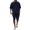 European Plus Size Casual Men's Set: Loose Short Sleeve T-shirt & Solid Color Shorts
