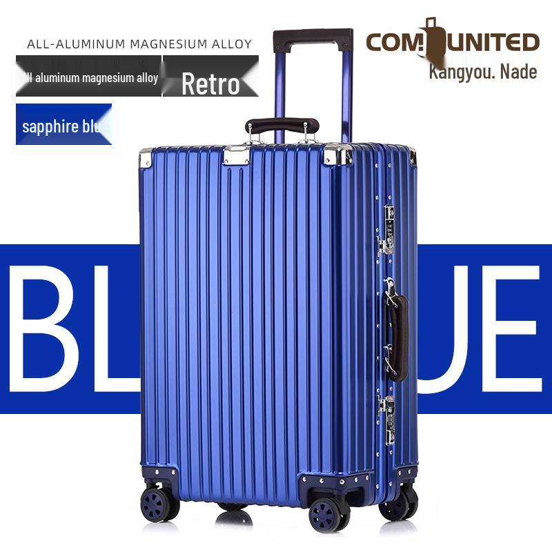 Aluminum-Magnesium Alloy Suitcase with Aluminum Frame, Universal Wheels, Combination Lock - 24" Carry-On for Students & Men's Business Travel.
