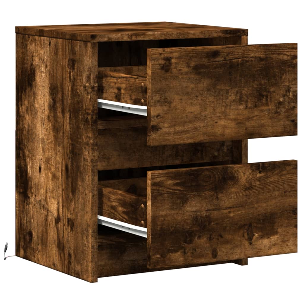 Nightstand with LED Lights Smoked Oak Wood Material