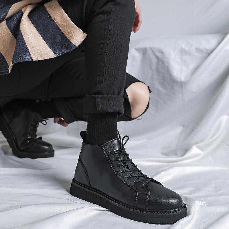 Men'S Boots 45 46 Men'S Thick-Soled, Martin Boots British Flat-Bottomed Short Leather Boots D13-R